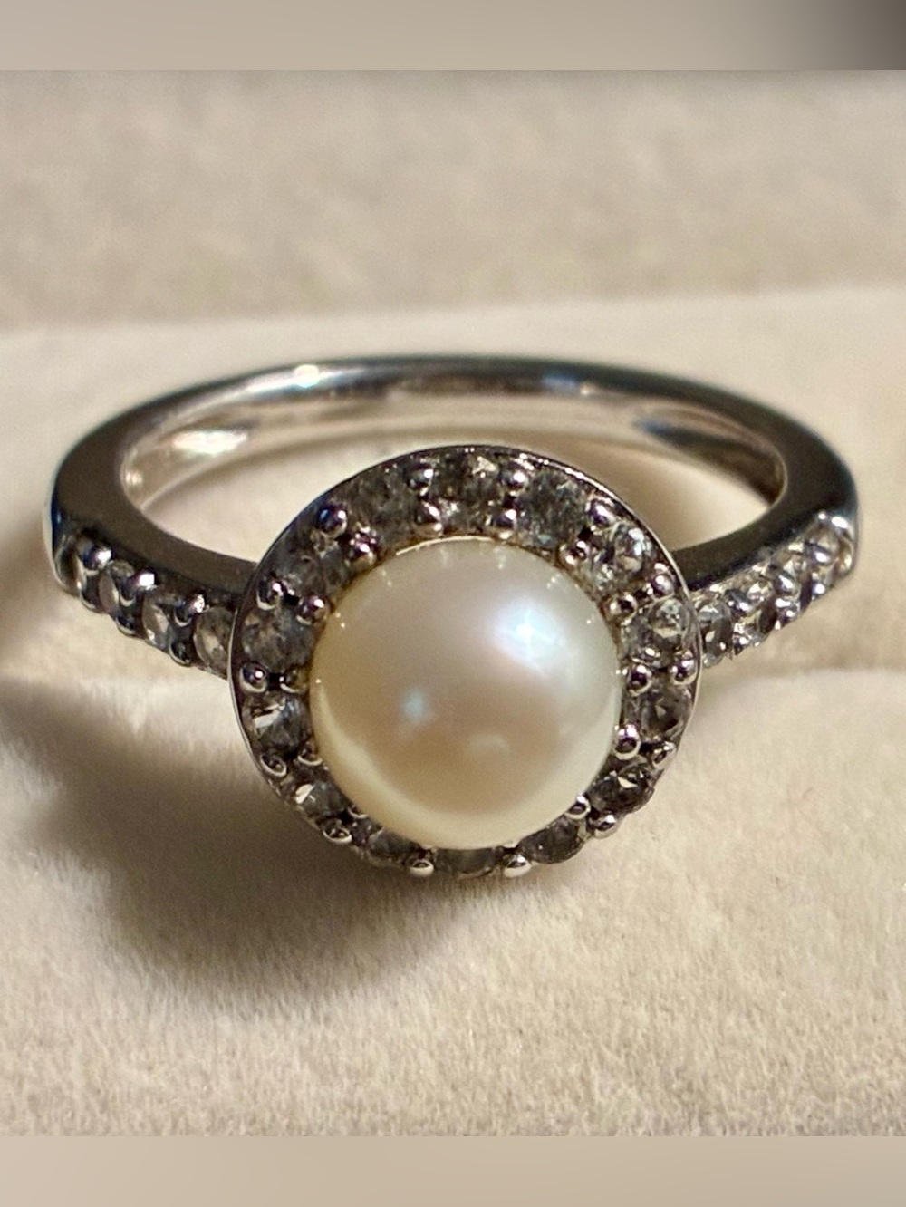 KRN Kiran Jewels 925 Sterling Silver Pearl Halo Statement Ring - Sz 7.5 - Picture 4 of 7